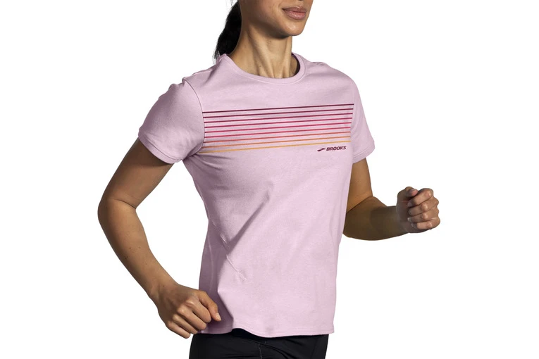 Brooks Distance Short Sleeve 2.0 Loopshirt Quartz/Gradient Stripe Dames 6 Brooks Distance Short Sleeve 2.0 Loopshirt Quartz/Gradient Stripe Dames - Afbeelding 4